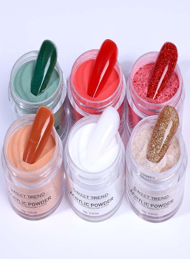 SWEET TREND Christmas Acrylic Nail Powder Set: 6 Colors Acrylic Nail Powder for Nail Extension & Carving - Holiday Red Green White Glitter Nail Art DIY Kit - Easy at Home Salon - Perfect Gift for Women - Image 1